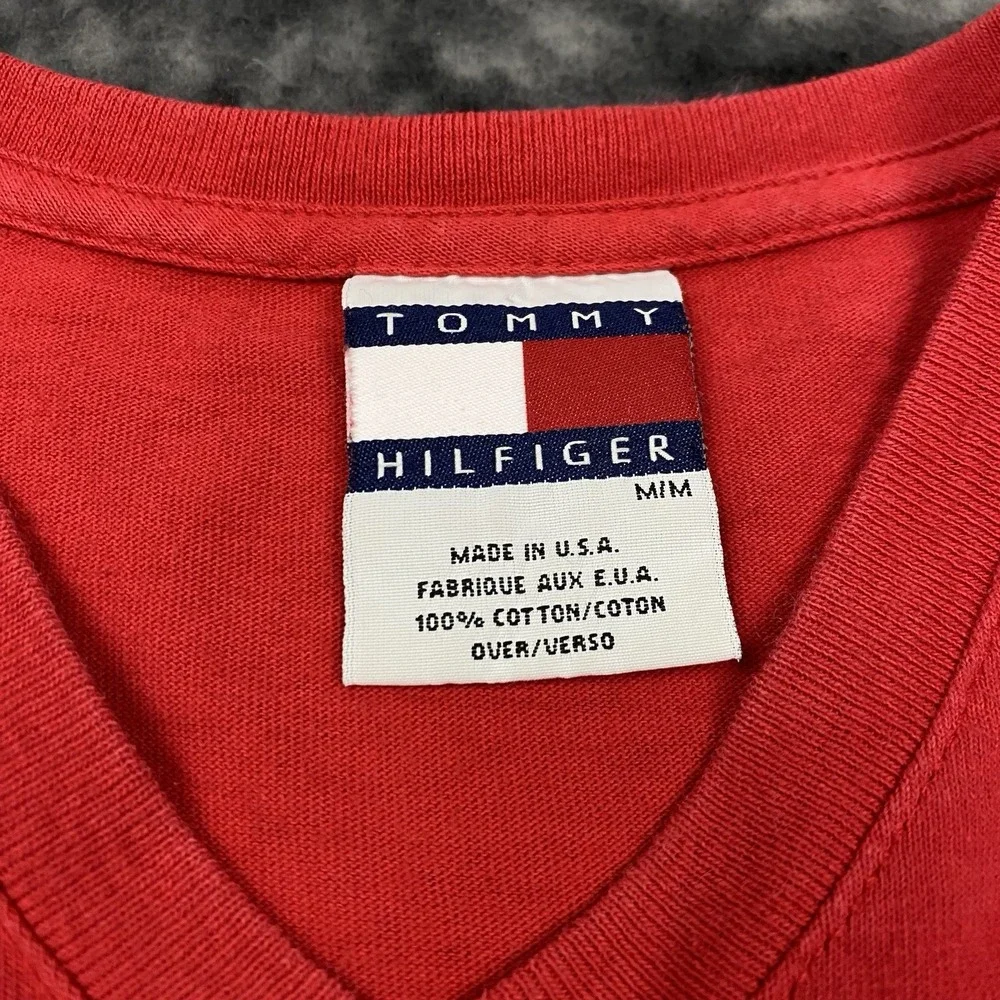 Tommy Hilfiger TShirt Mens Size M Spellout Logo V-neck VTG 90s Made in USA - Picture 10 of 13